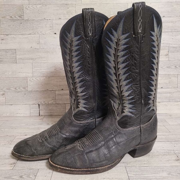 Vintage Tony Lama Western Grey Black Exotic Africa Leather Cowboy Boots Men’s 9